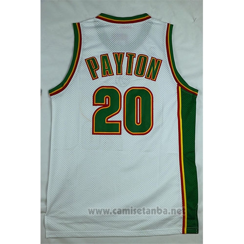 Camiseta Historic Retro Seattle SuperSonics Gary Payton #20 Blanco